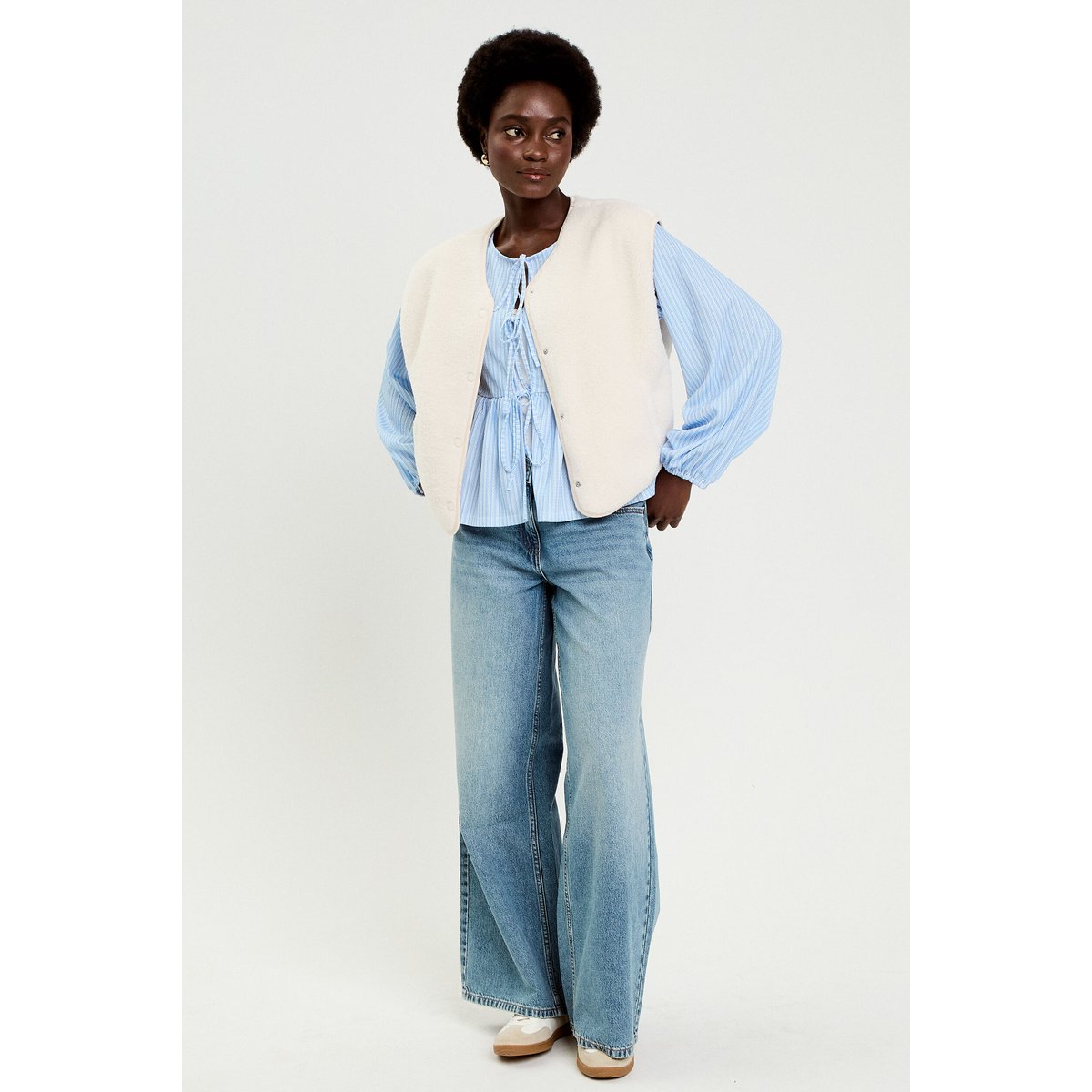 Blouse manches longues en crêpe bleu ciel, CACHE CACHE