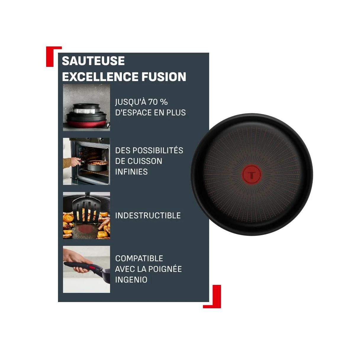 Sauteuse Ingenio Excellence 24cm couleur unique, TEFAL