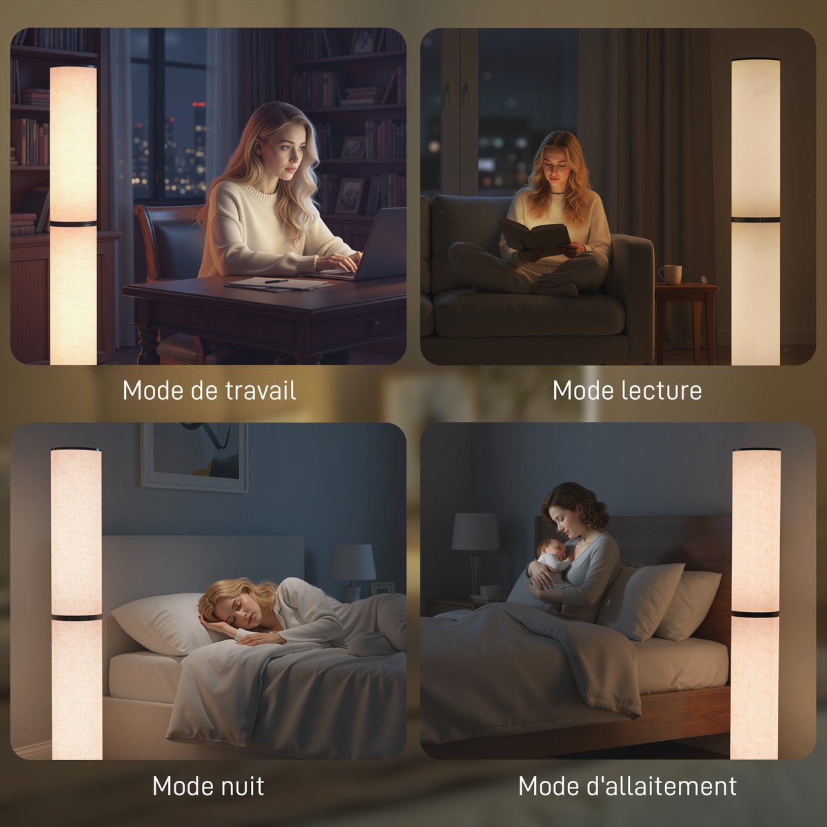 Lampadaire Acier Beige beige, HOMCOM