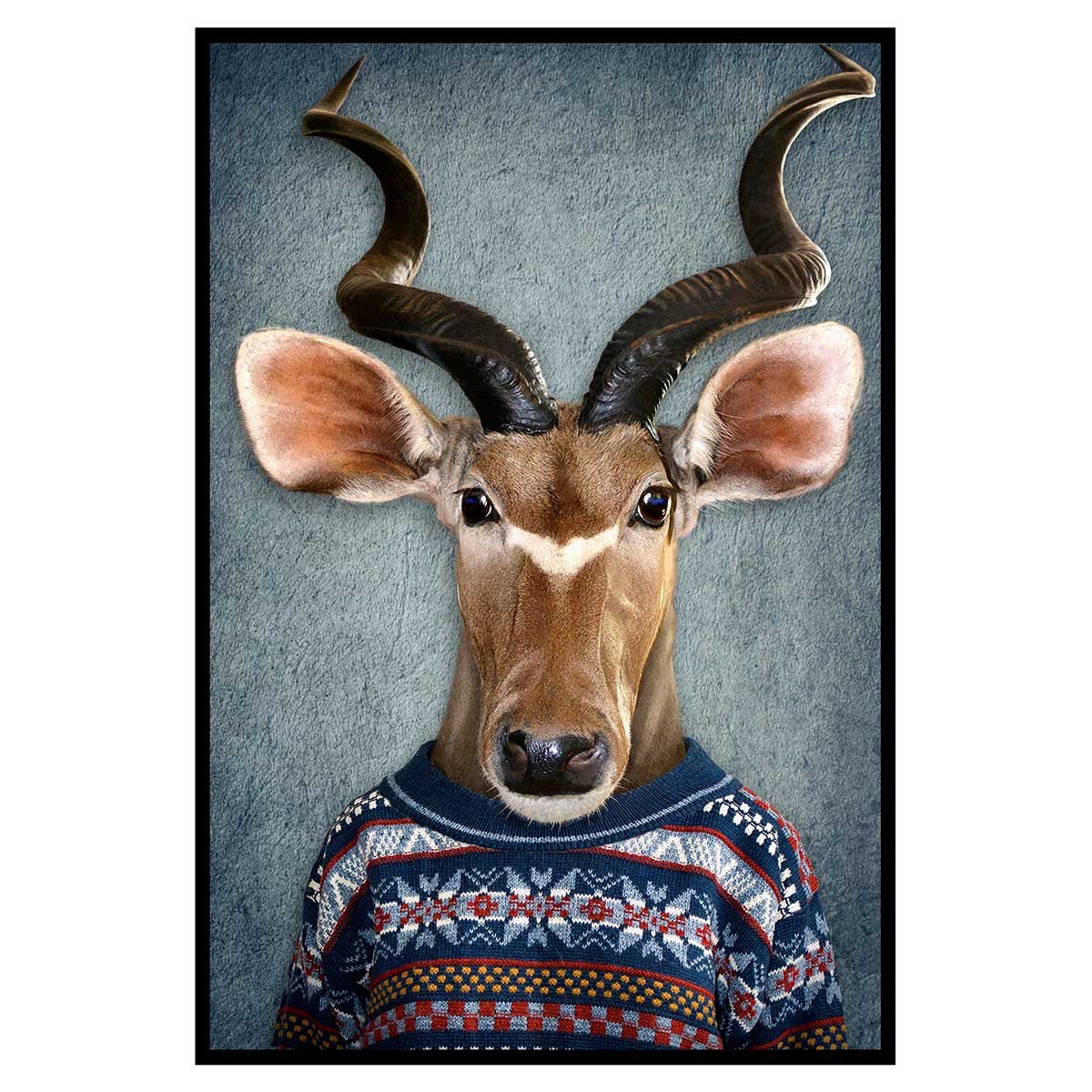 Affiche encadrée antilope élégante au pull graphique affiche + cadre en métal - noir, HEXOA