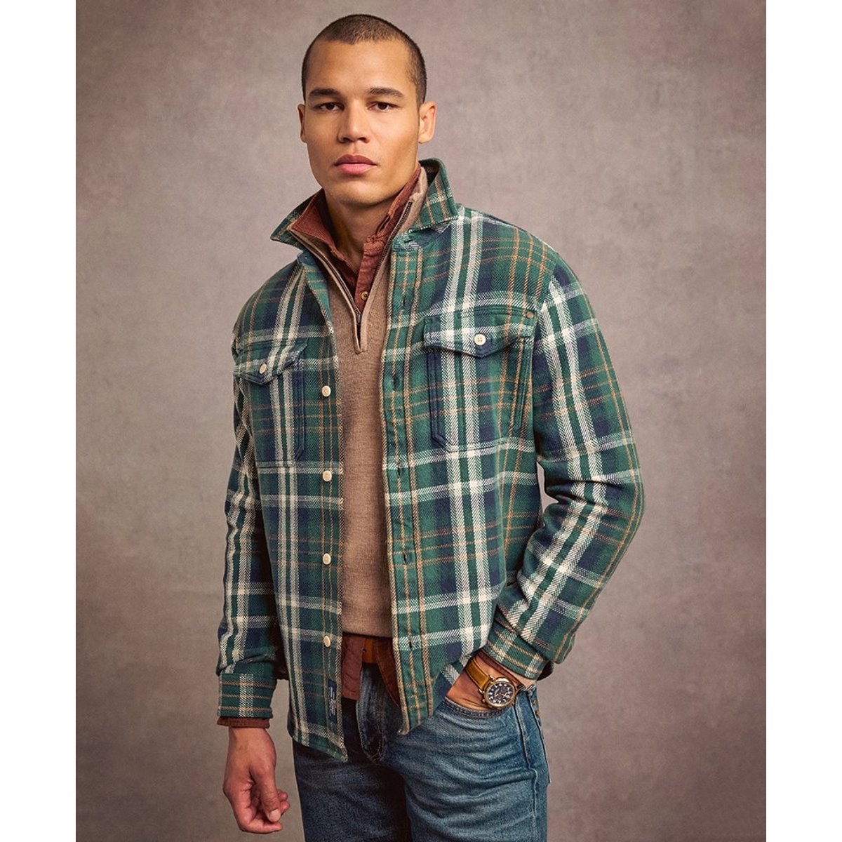 The Merchant Store - Chemise épaisse à carreaux vert à carreaux merchant, SUPERDRY