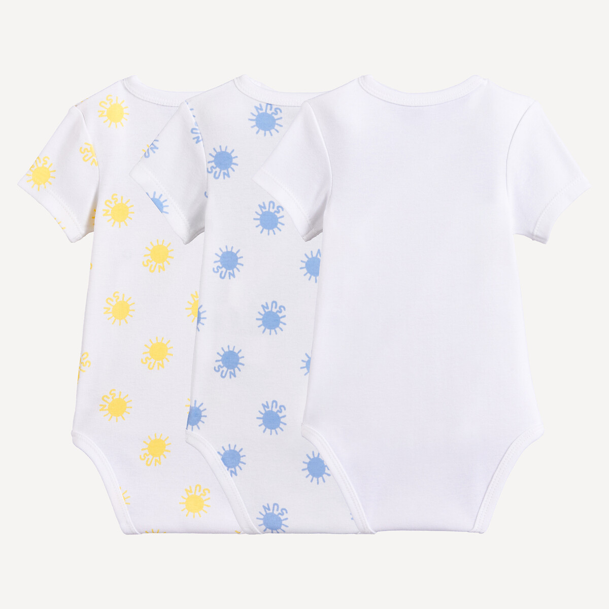 Pack of 3 Newborn Sun Print Cotton Short Sleeve Bodysuits assorted, LA REDOUTE COLLECTIONS