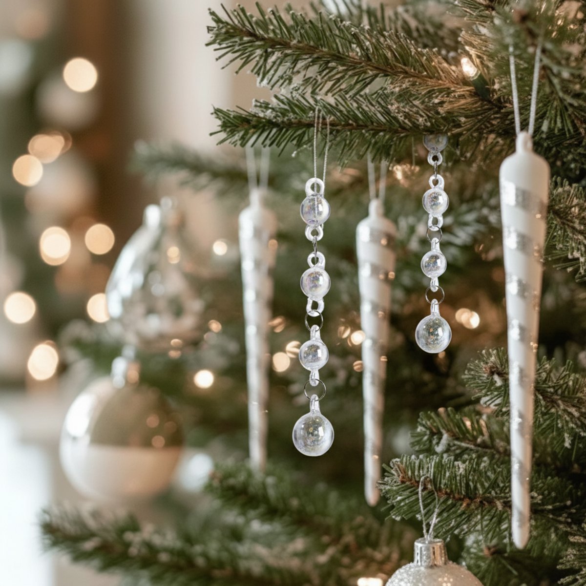 Suspension décorative de perles en verre soufflé H14 transparent, SIA DECO