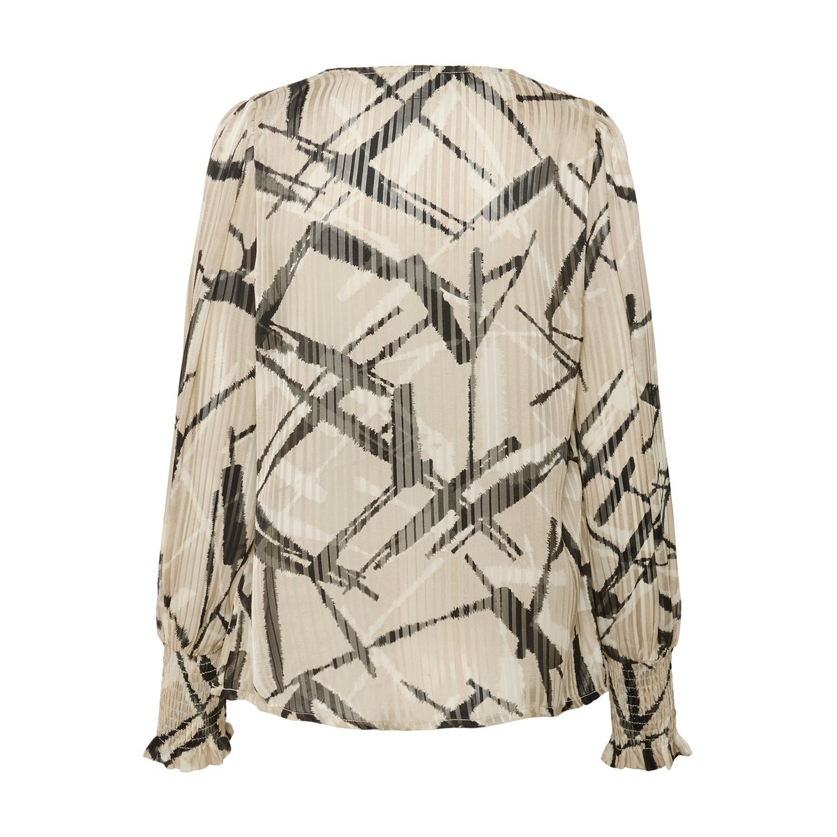 Blouse with long sleeve beige feather gray/noir graphic, KAFFE