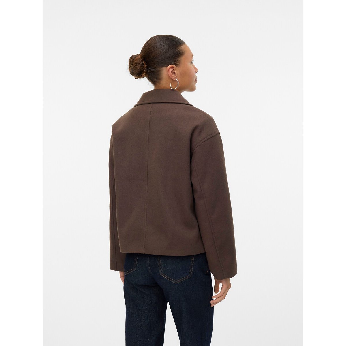 Abrigo corto abotonado chocolate, VERO MODA