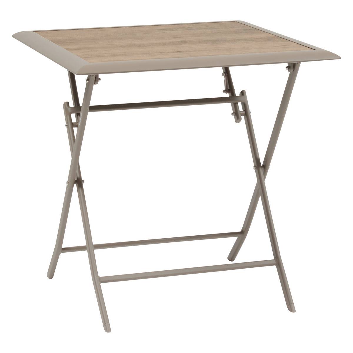 Table de jardin pliable 2 places en aluminium et verre effet bois AZUA cafe, HESPERIDE