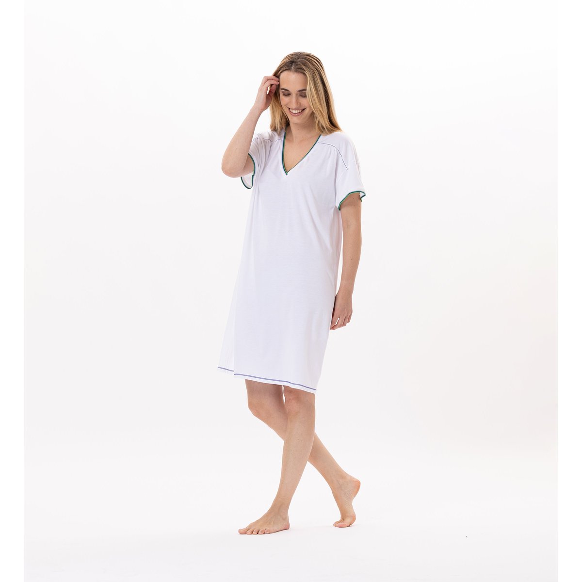 Chemise de nuit en coton VALENSOLE 901 blanc, LE CHAT