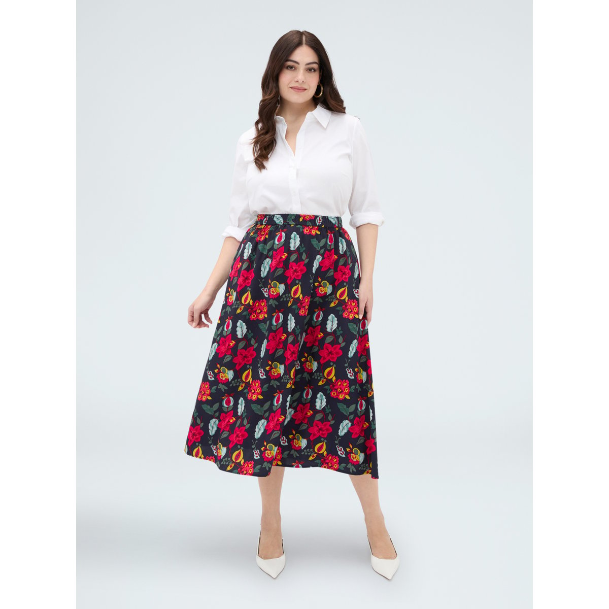 Jupe longue à imprimé floral bleu, FIORELLA RUBINO