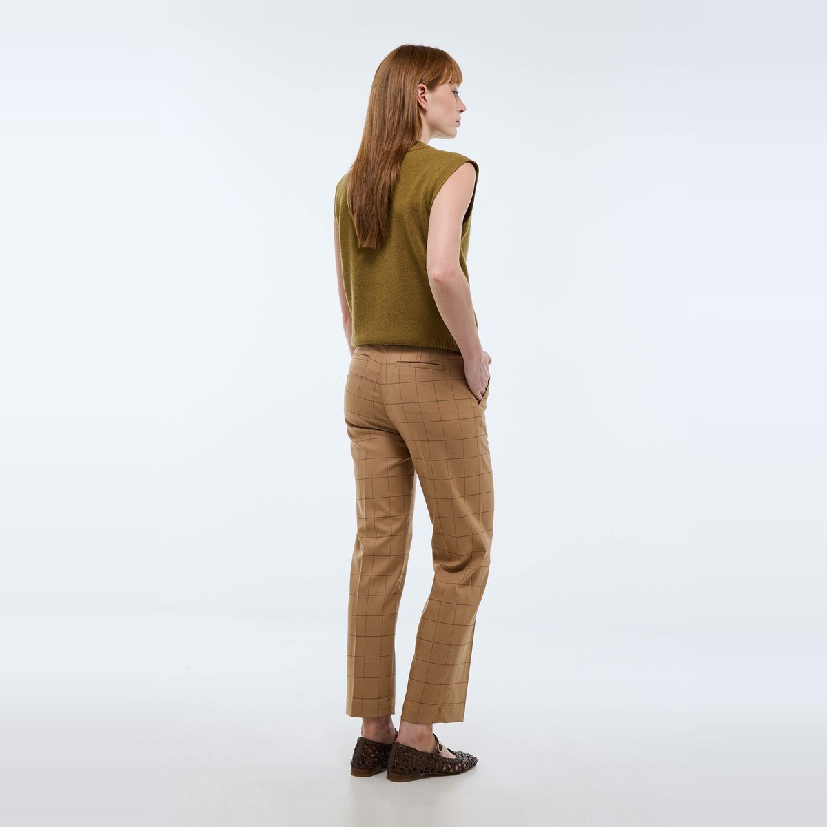 Pantalon droit plis cassé à carreaux cereale, MONOPRIX
