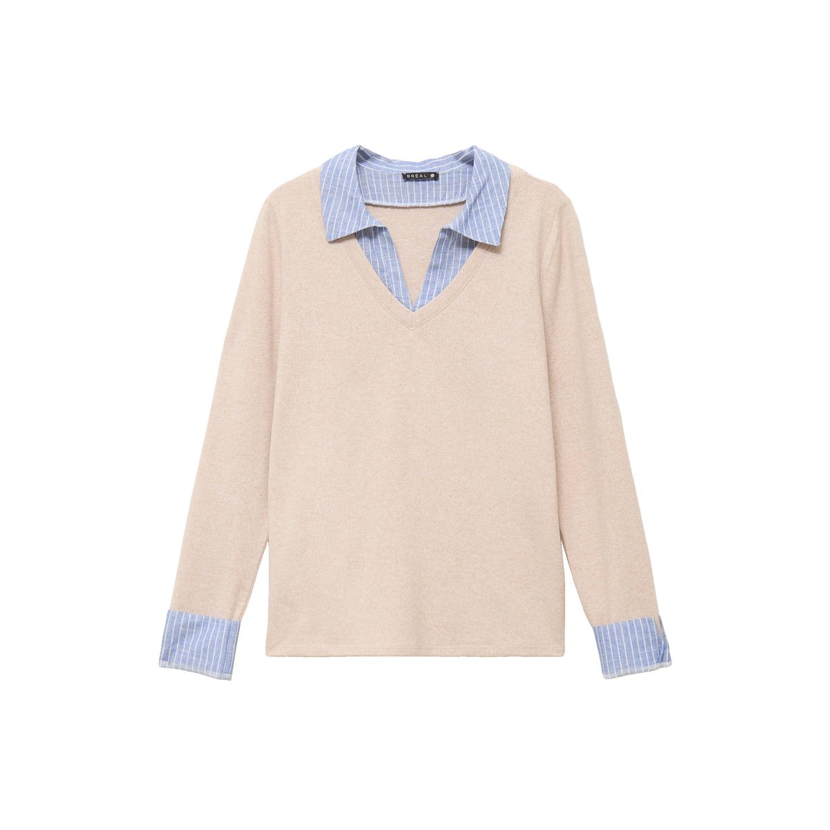 T-shirt effet 2 en 1 col chemise creme, BREAL