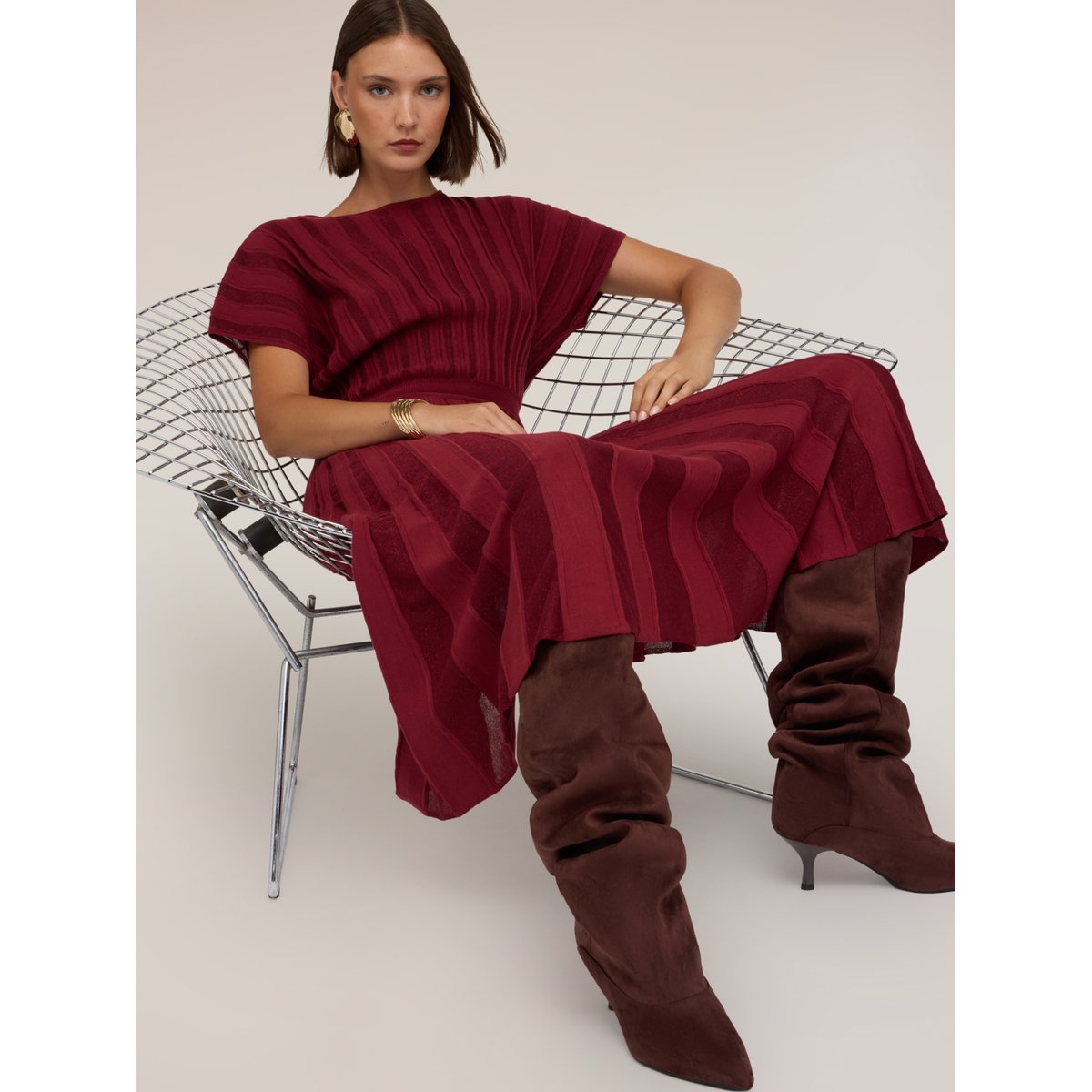 Robe évasée plissée rouge, MOTIVI