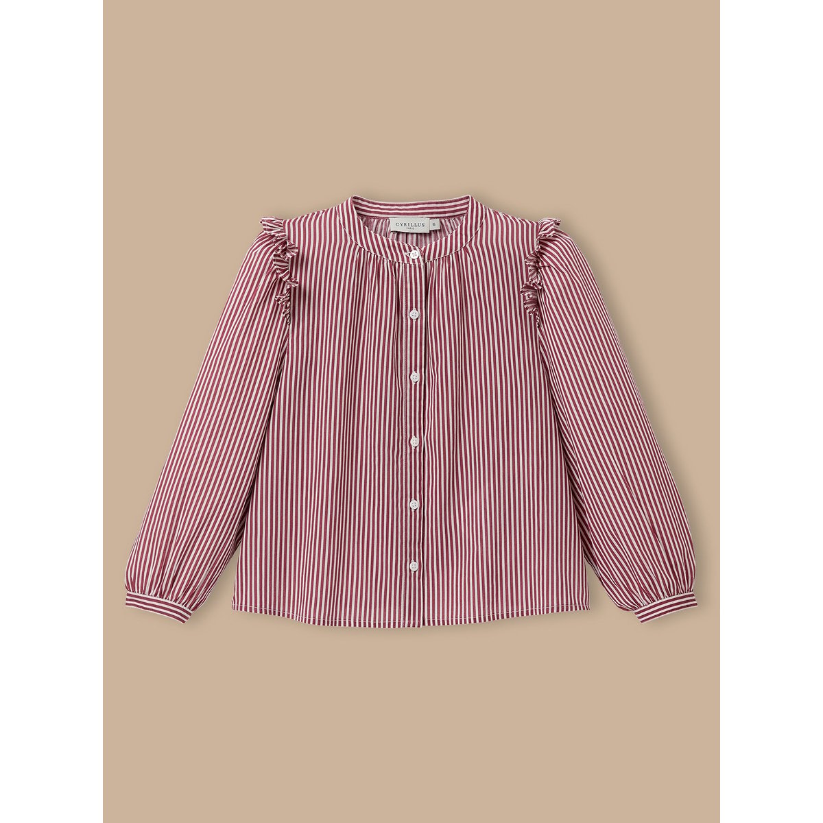Chemise rayée volantée rayure cerise, CYRILLUS