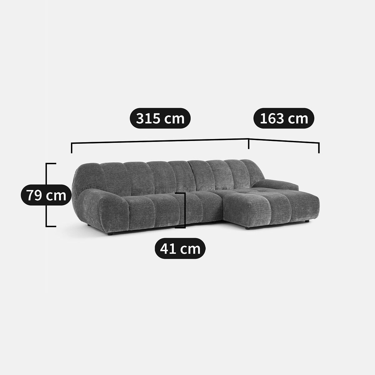 Canapé d'angle droit, 4 places, en tissu matelassé, NURIA bleu, LA REDOUTE INTERIEURS