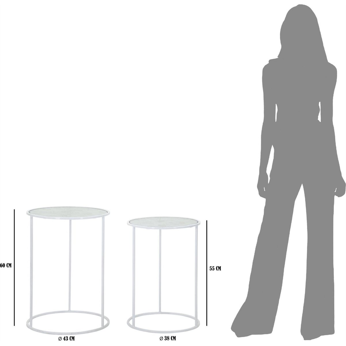 Duo de tables rondes en verre et fer GLAM blanc, RECOLLECTION