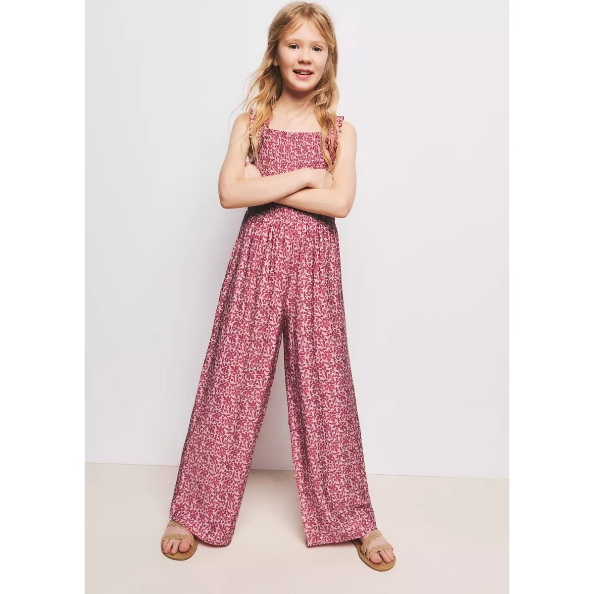 Combinaison imprimé à fronces rose, MANGO KIDS