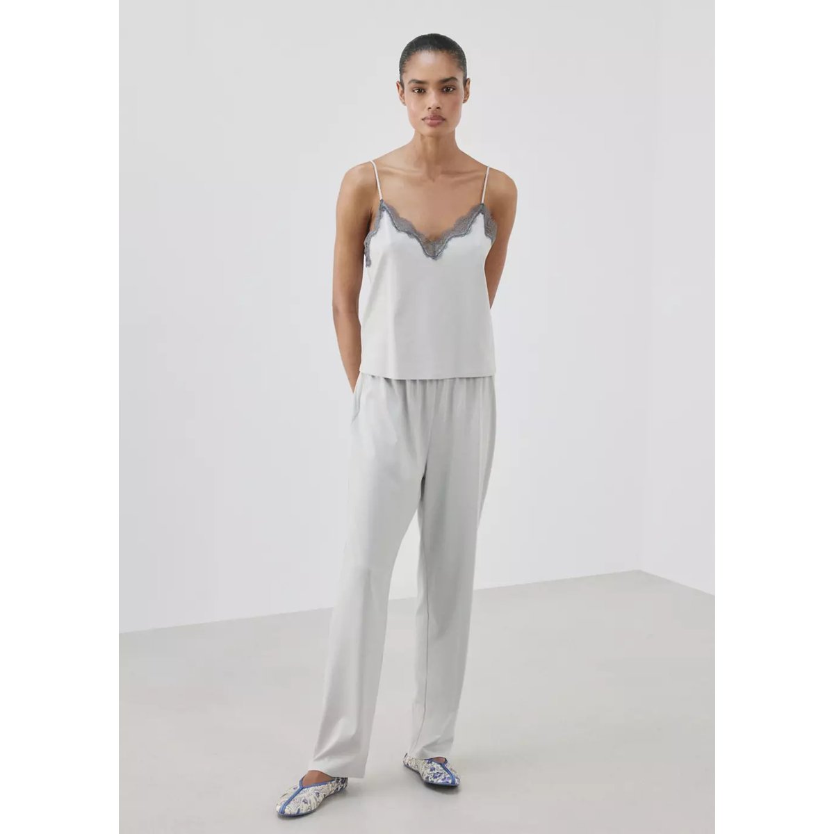 Pantalon de pyjama coton lyocell uni gris, MANGO