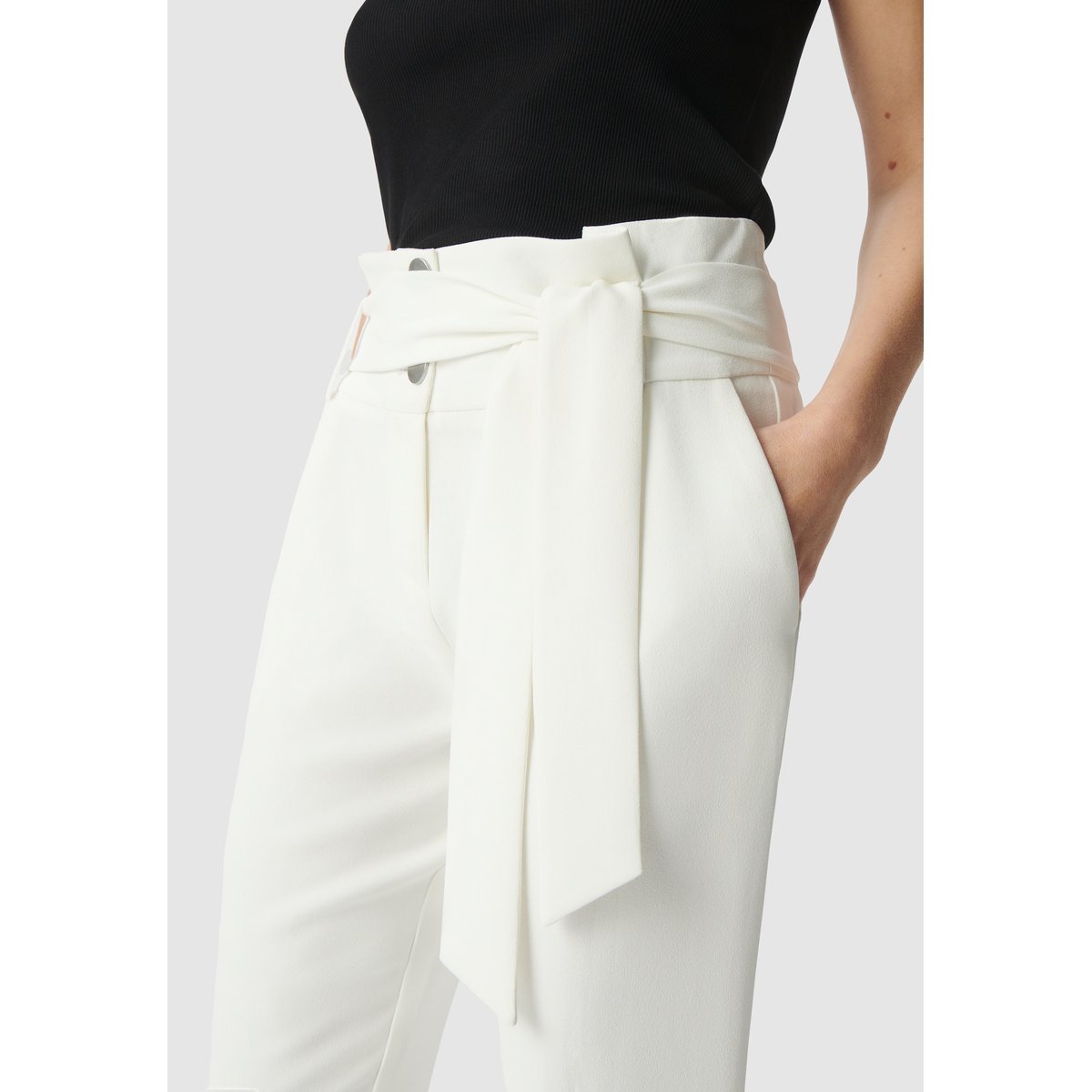 Pantalon droit recyclé taille haute ceinturée blanc cassé, IKKS