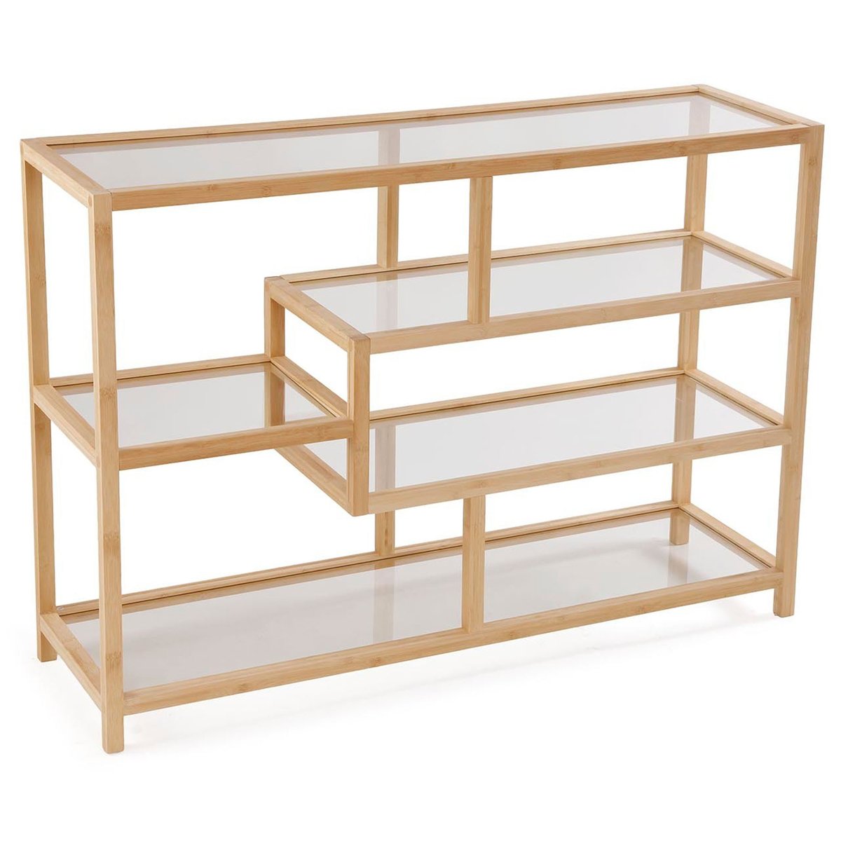 Console d'entrée bambou et plateaux en verre 114x34x79cm bois, WADIGA