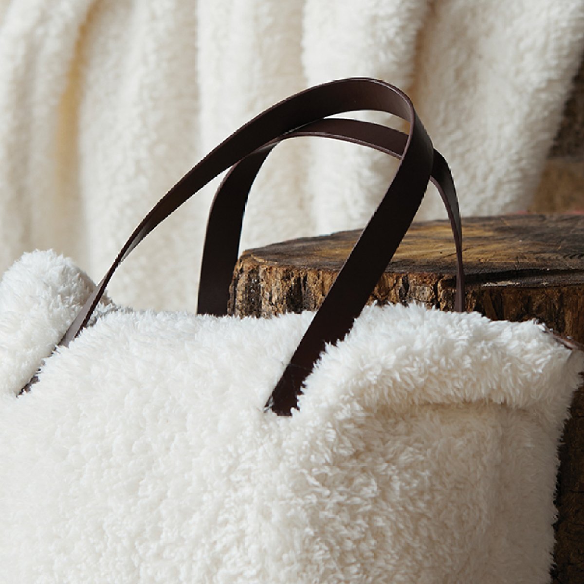 Ensemble plaid et sac Sherpa - QABANE blanc cassé, HOME MAISON