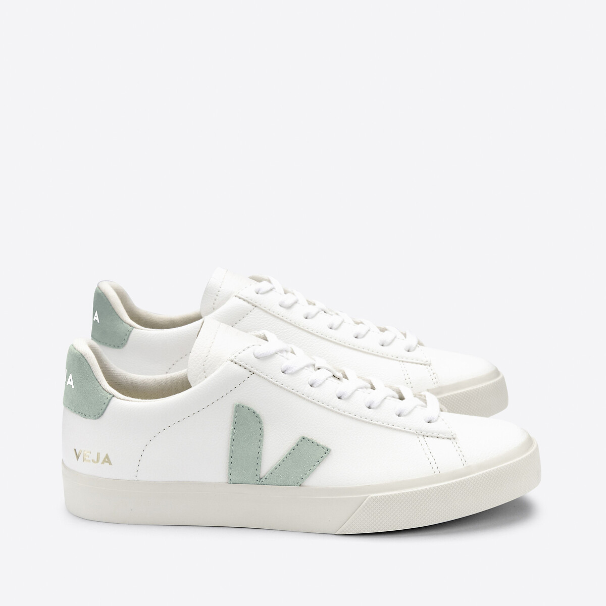 Baskets à lacets en cuir CAMPO CHROMEFREE blanc + vert, VEJA