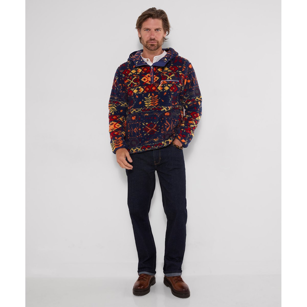 Sweat à Capuche en Sherpa Parfaitement Imprimé bleu, JOE BROWNS