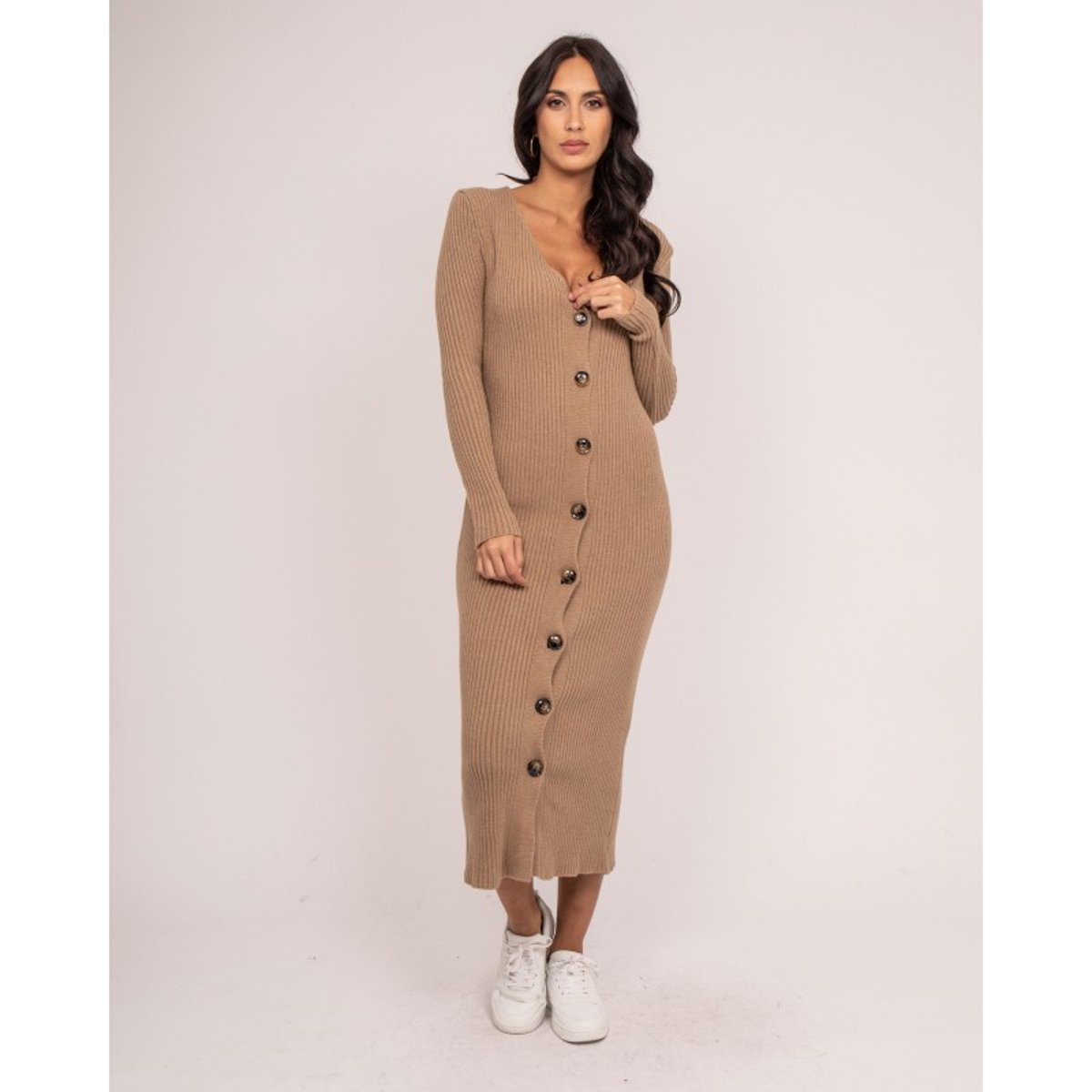 Robe Longue Maille Côtelée Iverny beige, DONA LISA