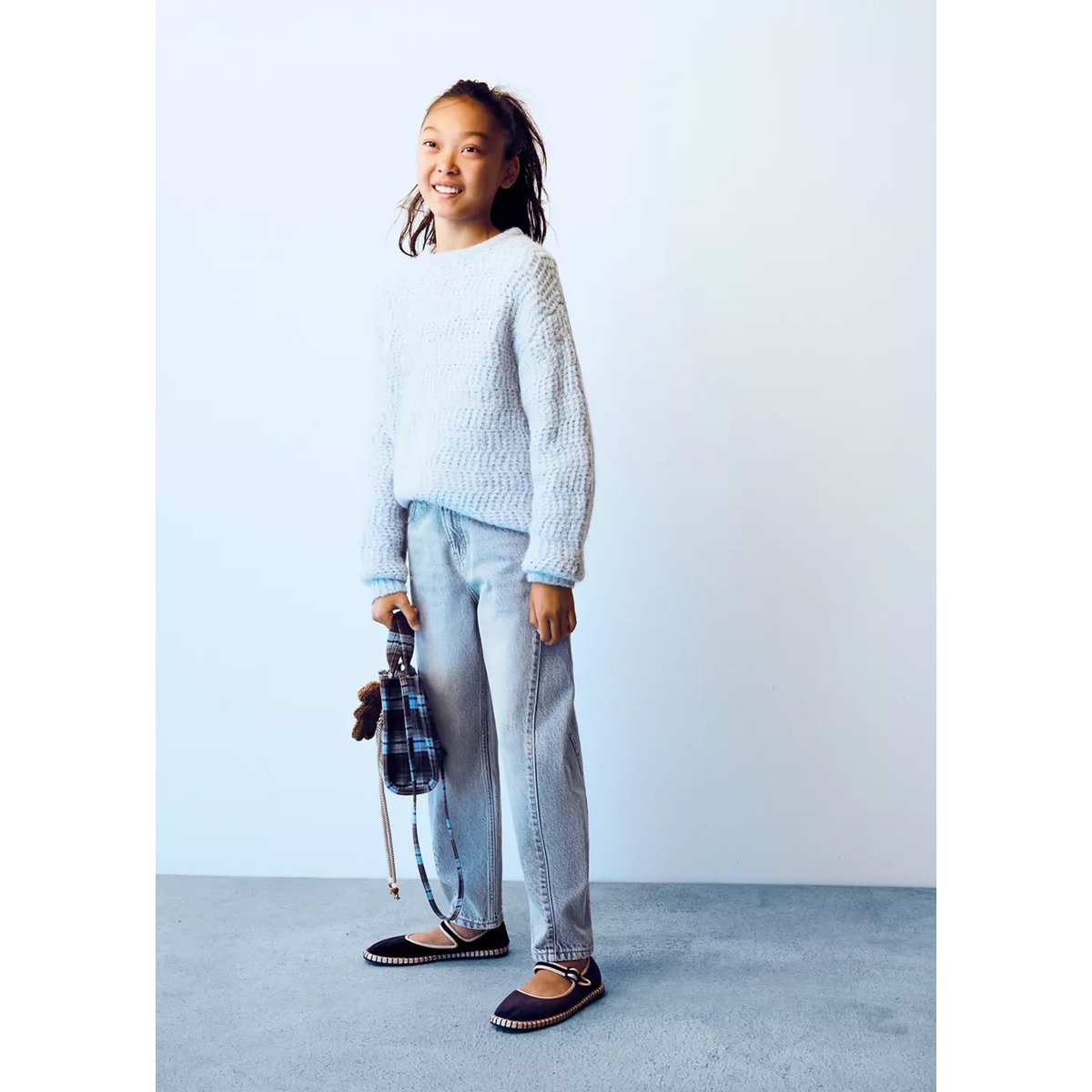 Pull-over maille tressée bleu ciel, MANGO KIDS