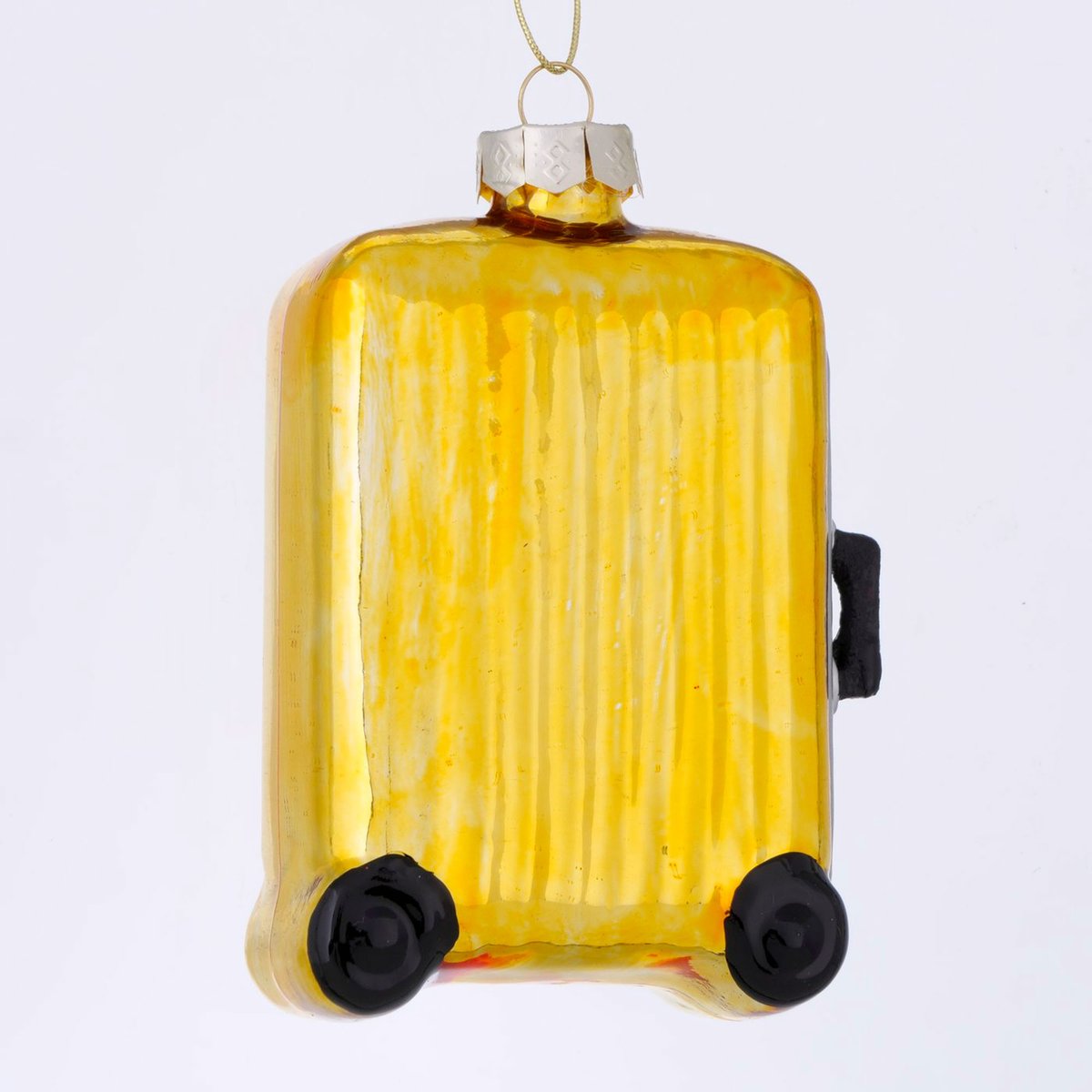 Set de 2 boules de Noël valises de voyage en verre laqué 8x4x12.5cm doré, WADIGA