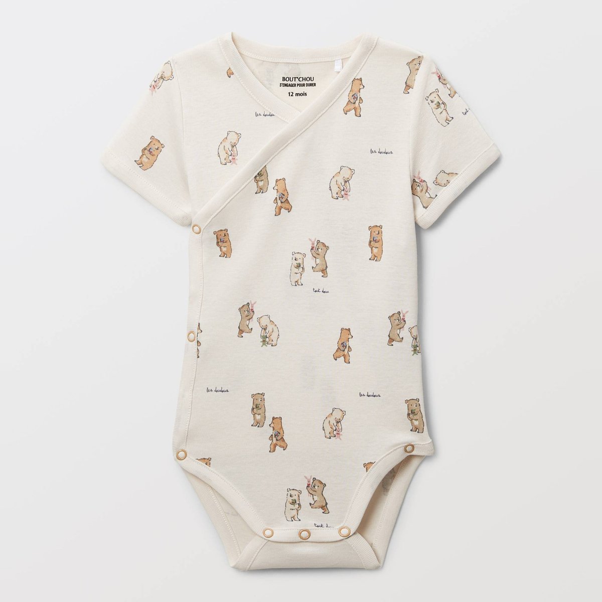 Lot de 3 bodies manches longues imprimé en coton BIO GOTS ecru, BOUT'CHOU