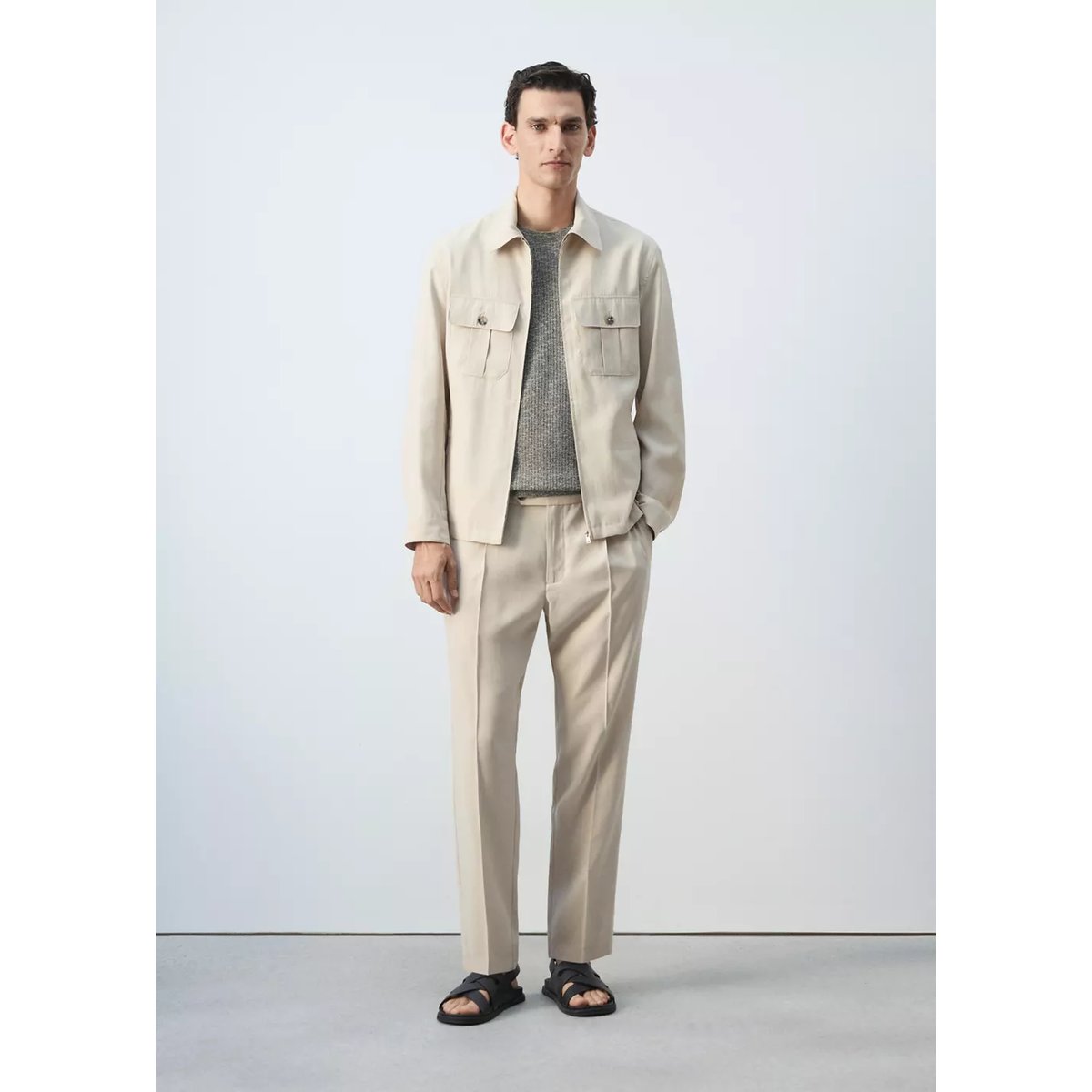 Veste regular fit en modal avec poches ivoire, MANGO MAN
