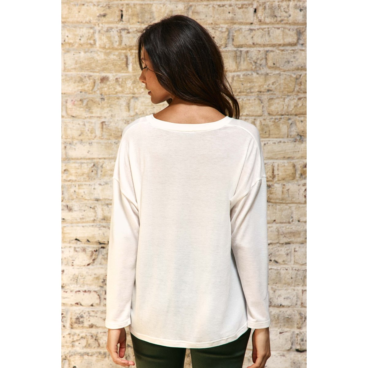 T-shirt manches longues col v uni TARCEL 11-ecru, LA PETITE ETOILE