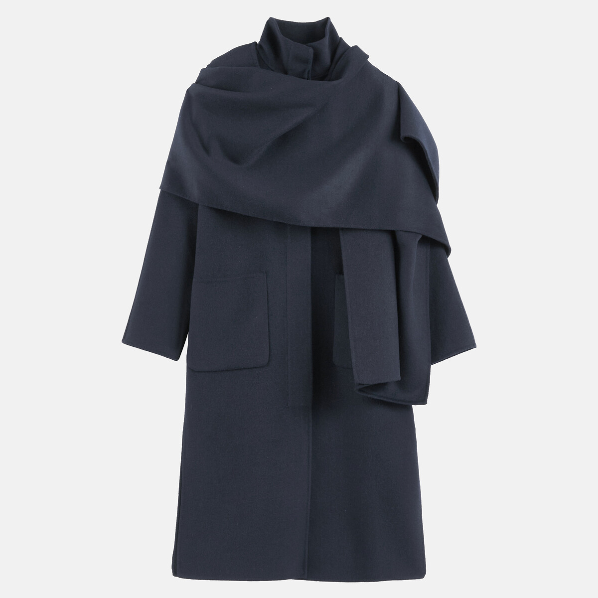 Manteau en laine mélangée, avec écharpe amovible bleu marine, LA REDOUTE COLLECTIONS