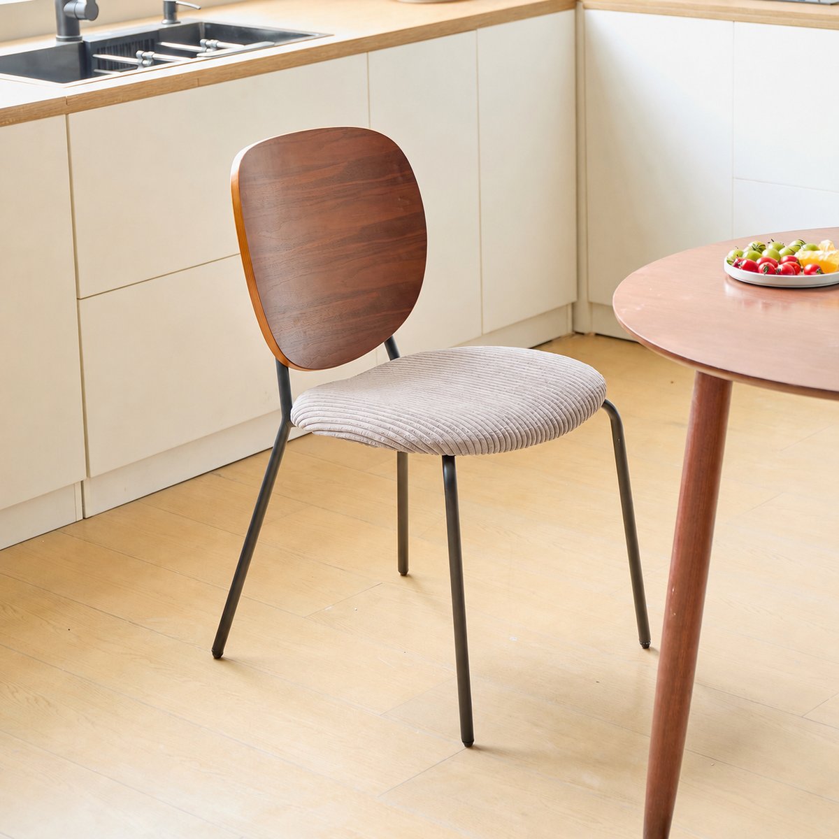 Lot de 2 chaises de salle à manger en bois, métal et velours côtelé, ORUM gris, NORDLYS