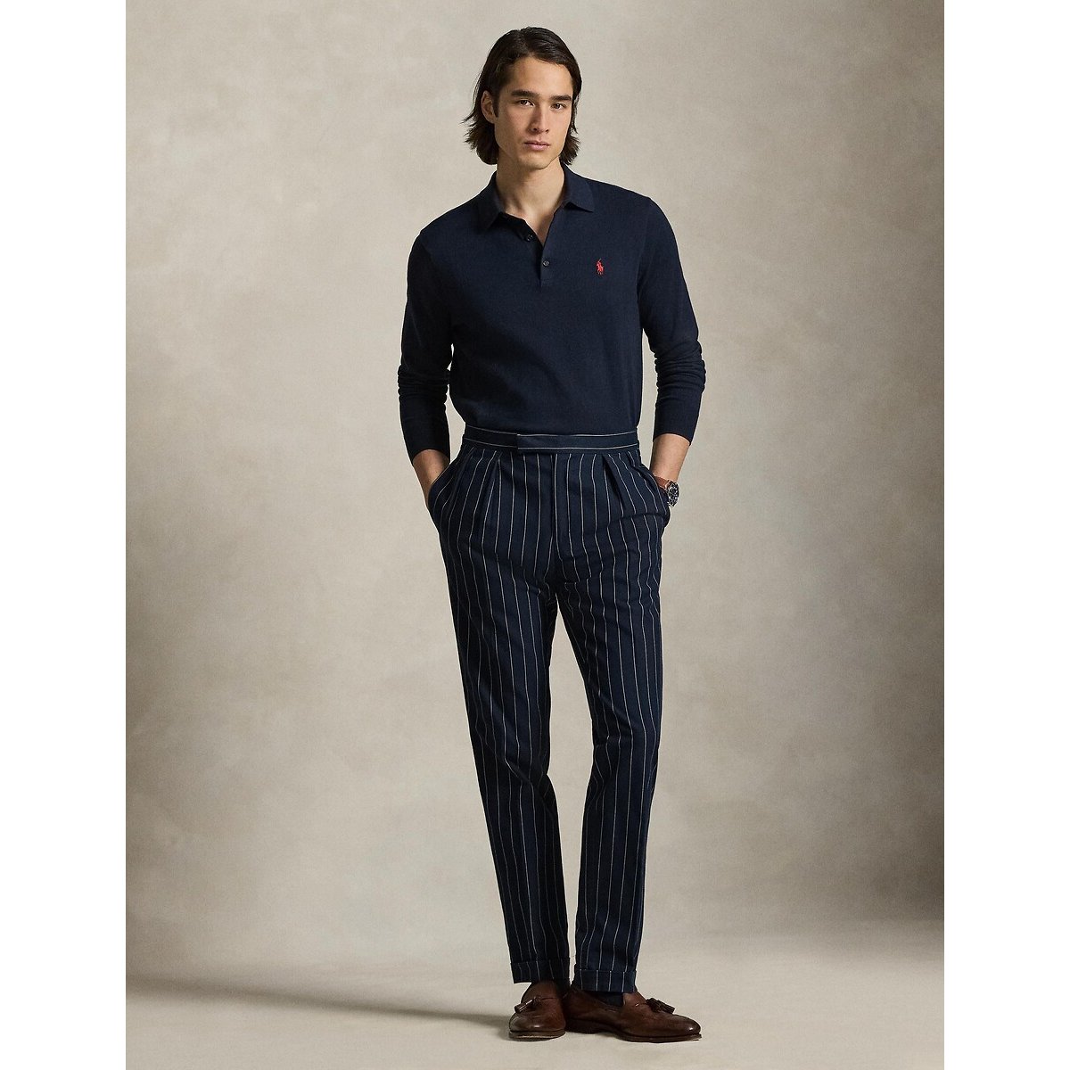 Pull col polo en coton bleu marine, POLO RALPH LAUREN