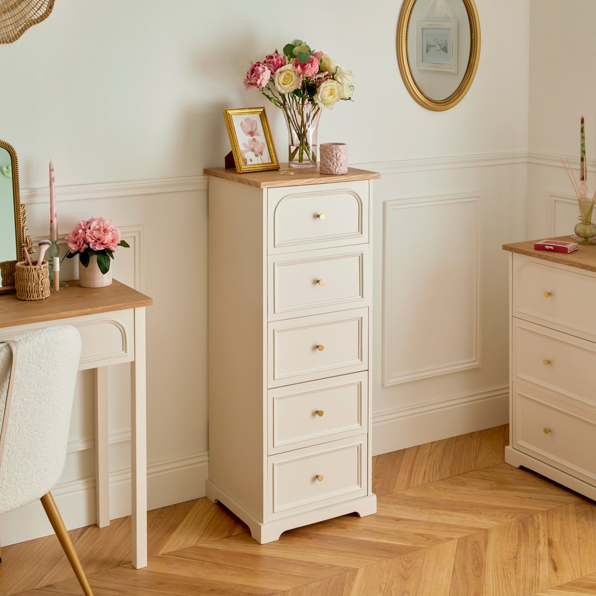 Commode chiffonnier 5 tiroirs MOHEA ivoire, ATMOSPHERA