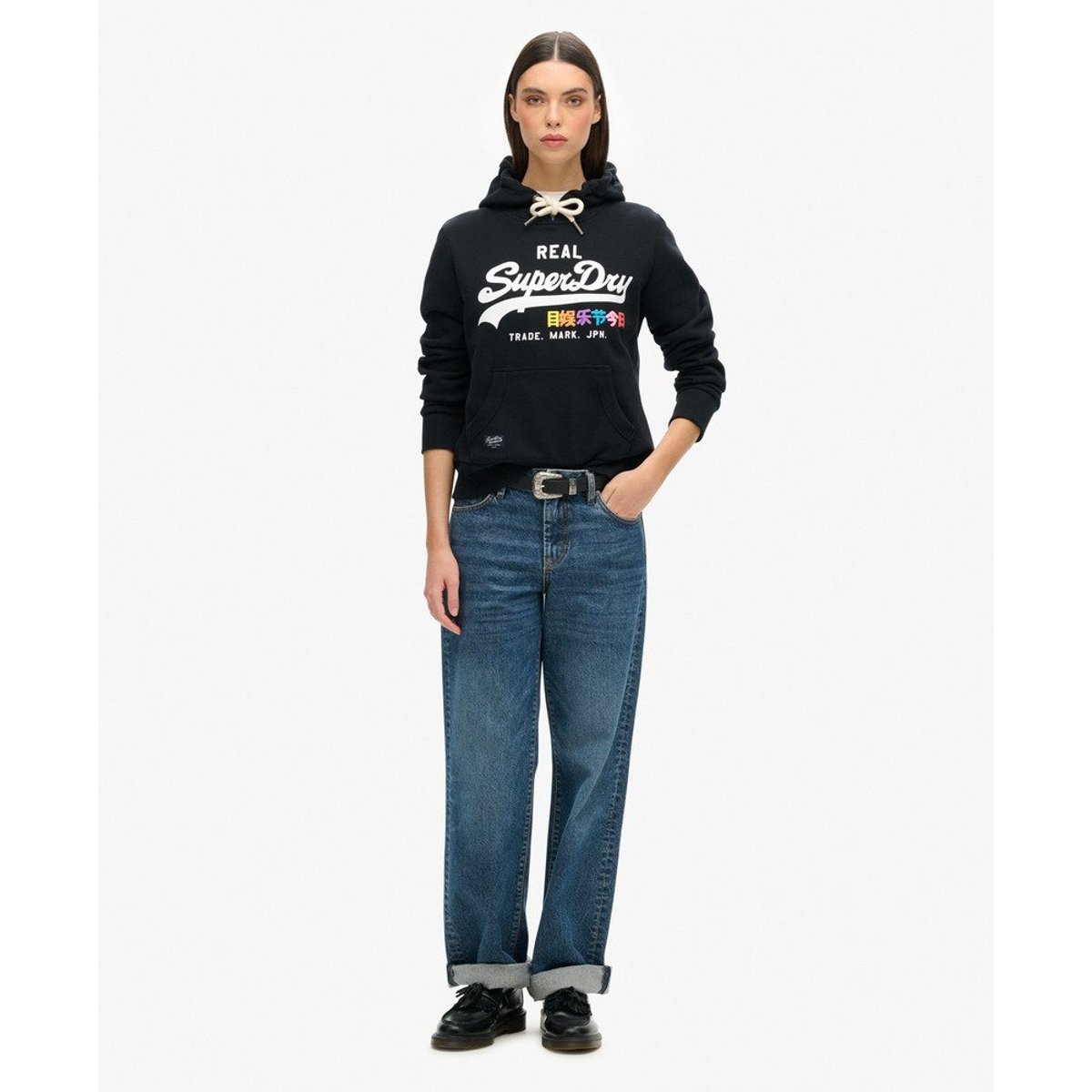 Sweat à capuche Vintage Logo Pop noir, SUPERDRY