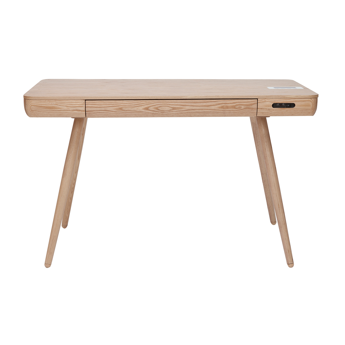 Bureau connecté multimédia avec tiroir bois clair massif L120 cm CLEVER bois clair / blanc, MILIBOO