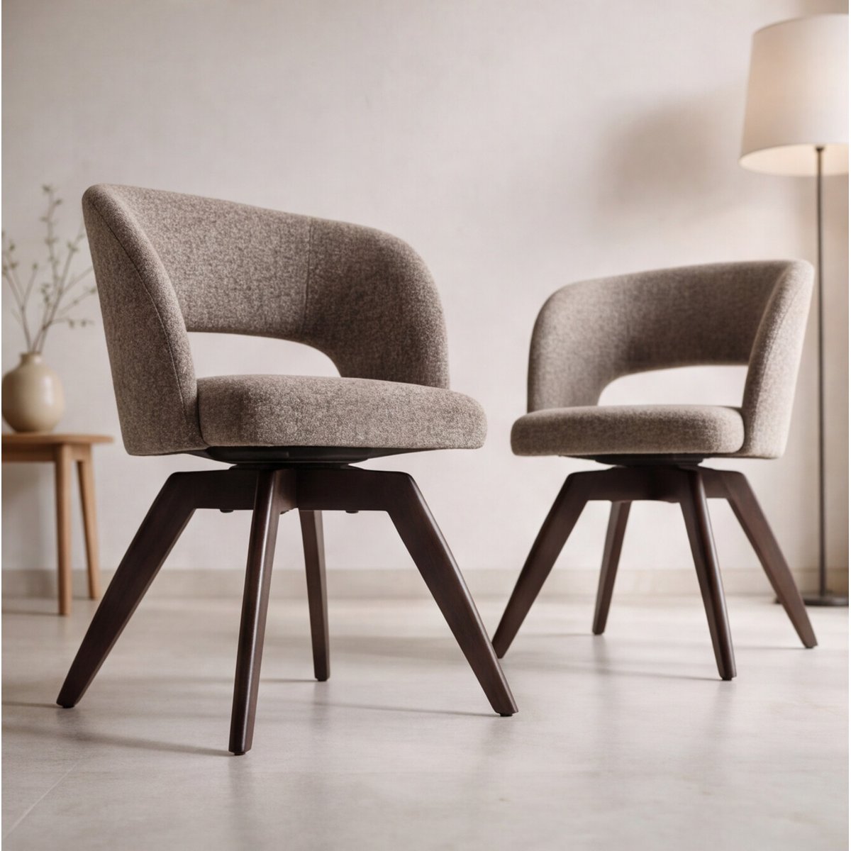 Lot de 2 chaises en bois et tissu chiné, HOLLY taupe, bois, HAPPY GARDEN