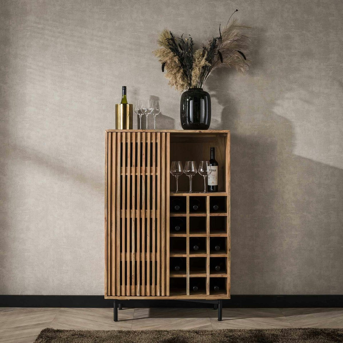 Meuble bar en bois d'acacia motif baguette MELBOURNE bois naturel, PIER IMPORT