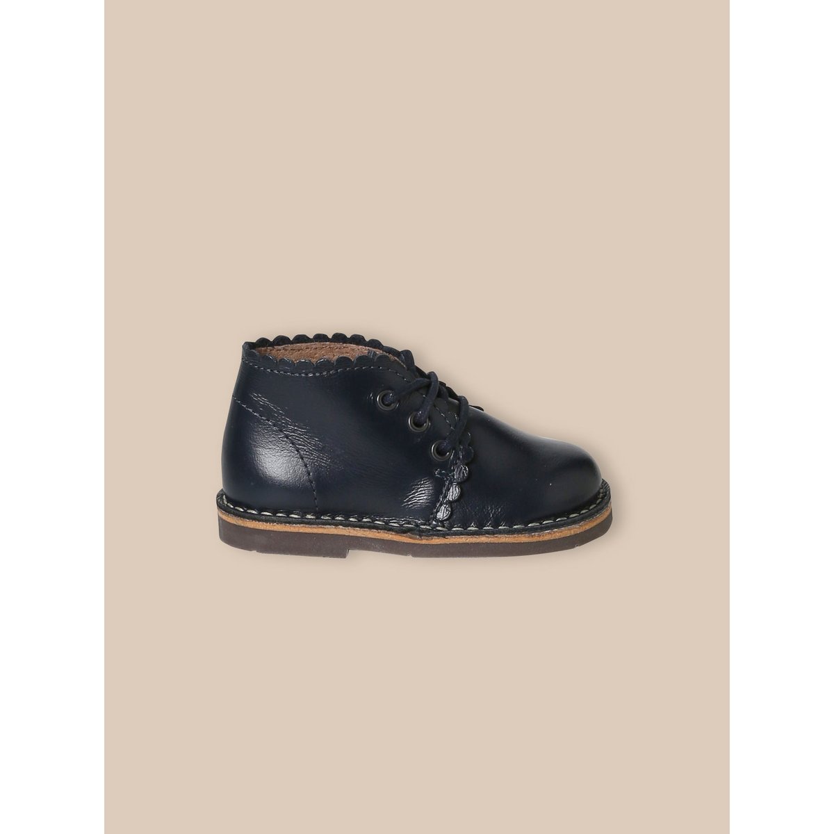 Bottines festonnées en cuir marine, CYRILLUS