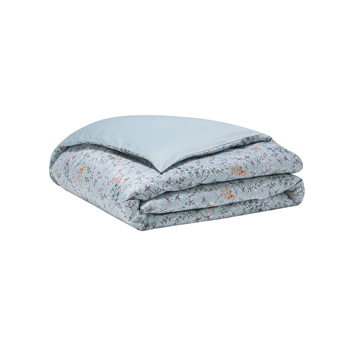 Housse de couette imprimée en satin de coton bio, CUEILLETTE bleu baltique, ALEXANDRE TURPAULT