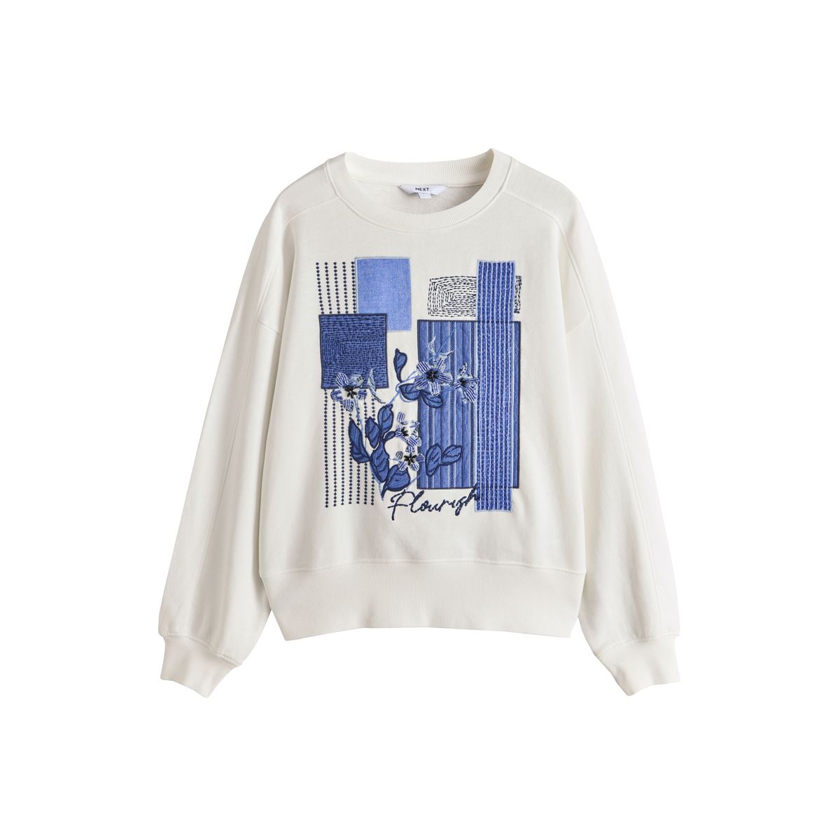 Sweat en patchwork avec broderie graphique blanc/bleu, NEXT
