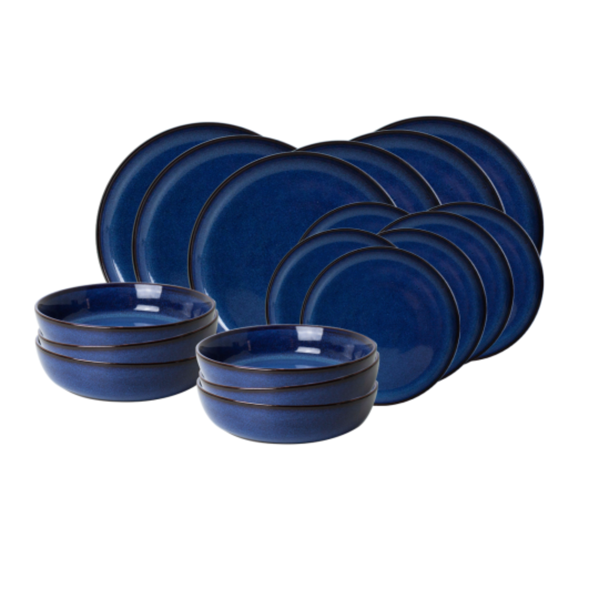 Service d'assiettes plates et creuses 18 pièces, BLUE MOON bleu, ARTIME