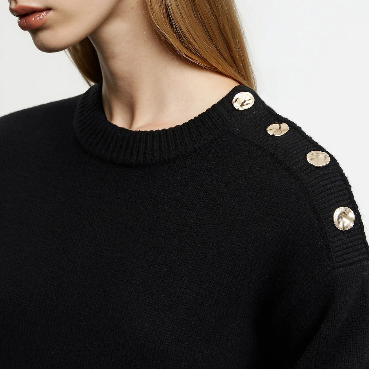 Mini Shift Dress in Wool with Long Sleeves black, LA REDOUTE COLLECTIONS