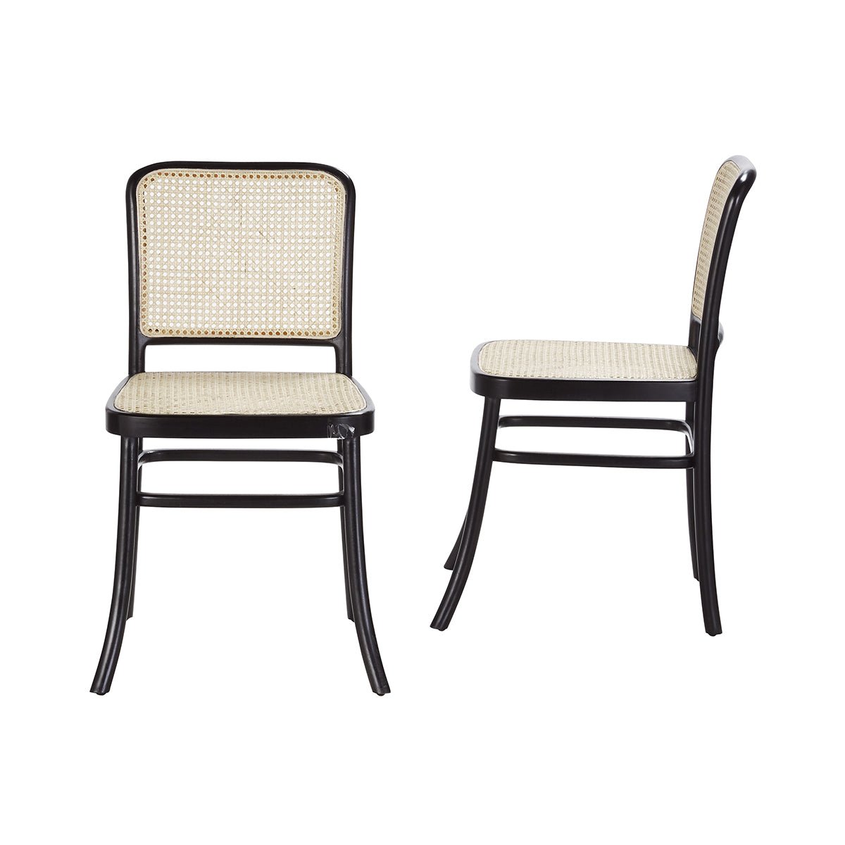 Lot de 2 chaises en bois d'acajou et cannage  ARON noir, BERAH GETAH