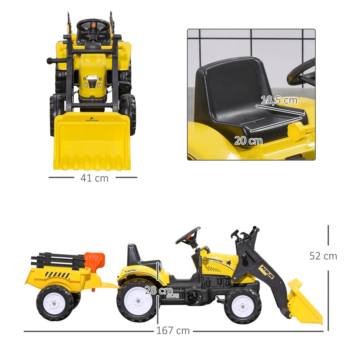 Voiture de chantier pour enfants Plastique jaune et noir, HOMCOM