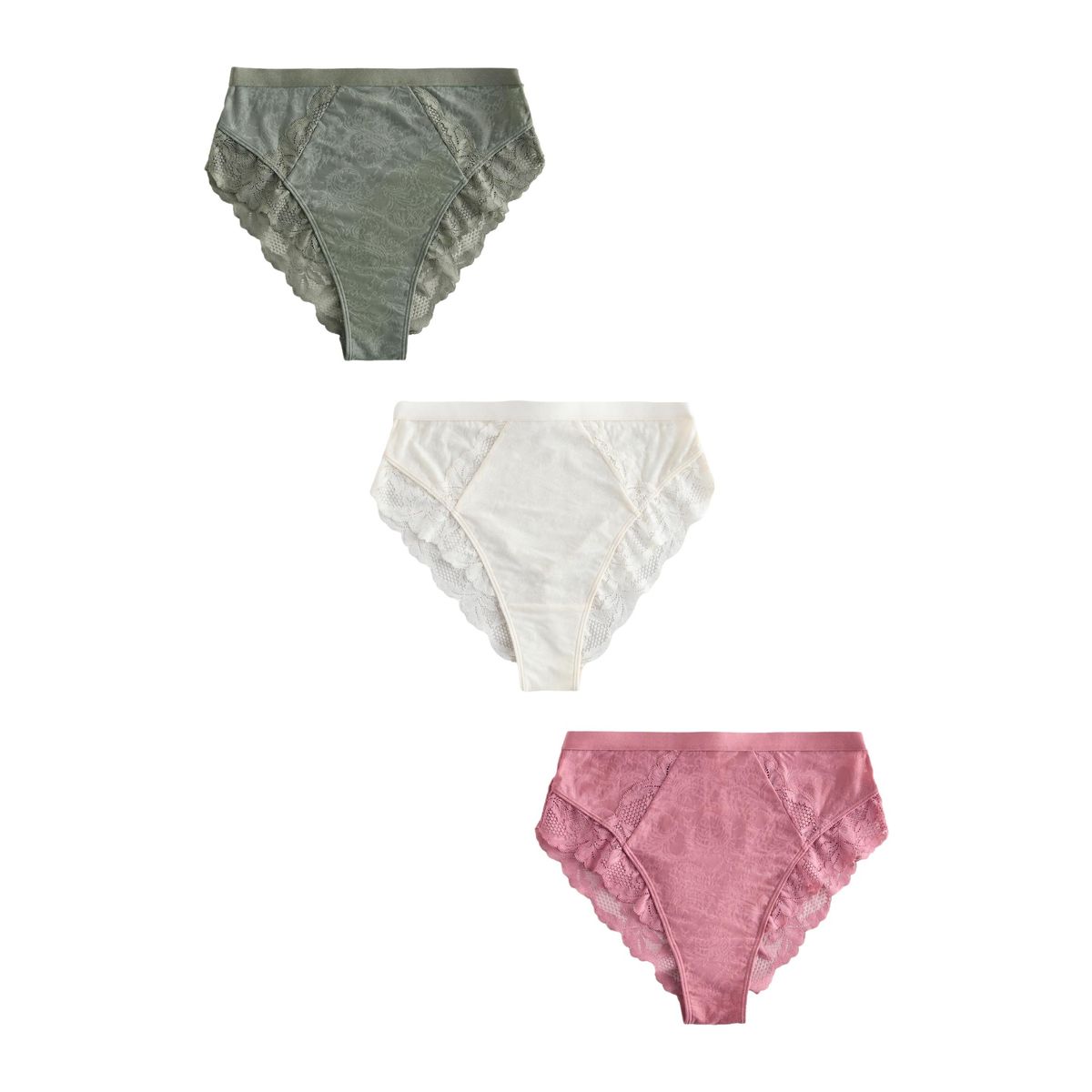 Culotte avec liseré en dentelle, lot de 3 vert/rose/crème, NEXT