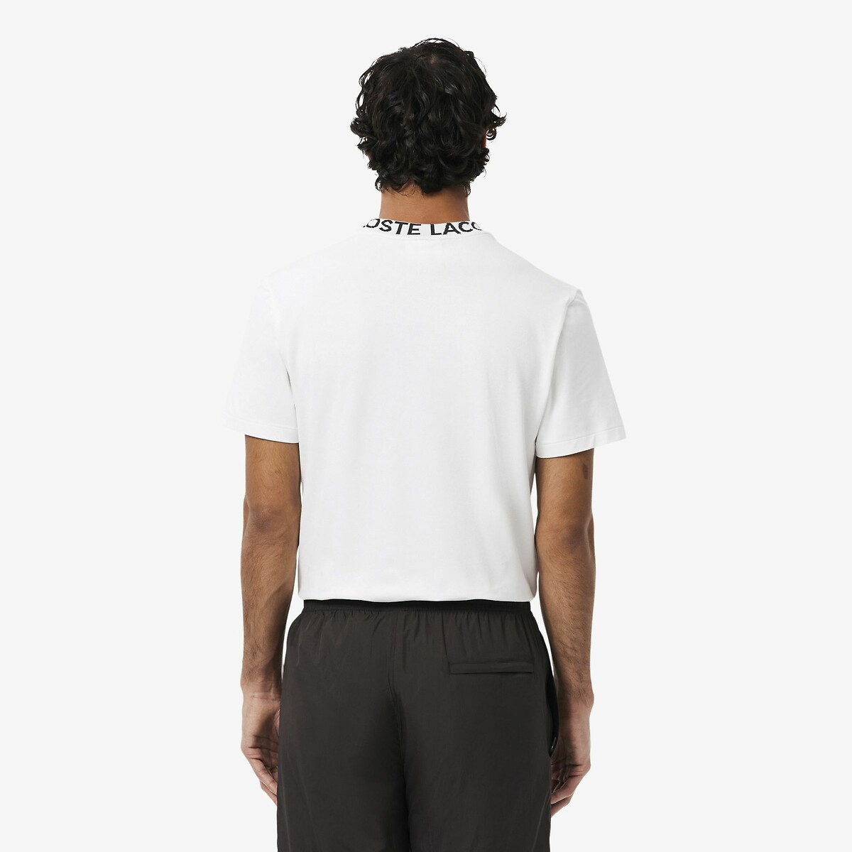 T-shirt met jacquard kraag Regular fit stretch wit, LACOSTE