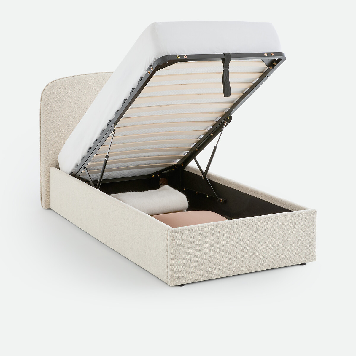 Lit coffre avec sommier relevable, tissu bouclette, CONTO ecru, LA REDOUTE INTERIEURS
