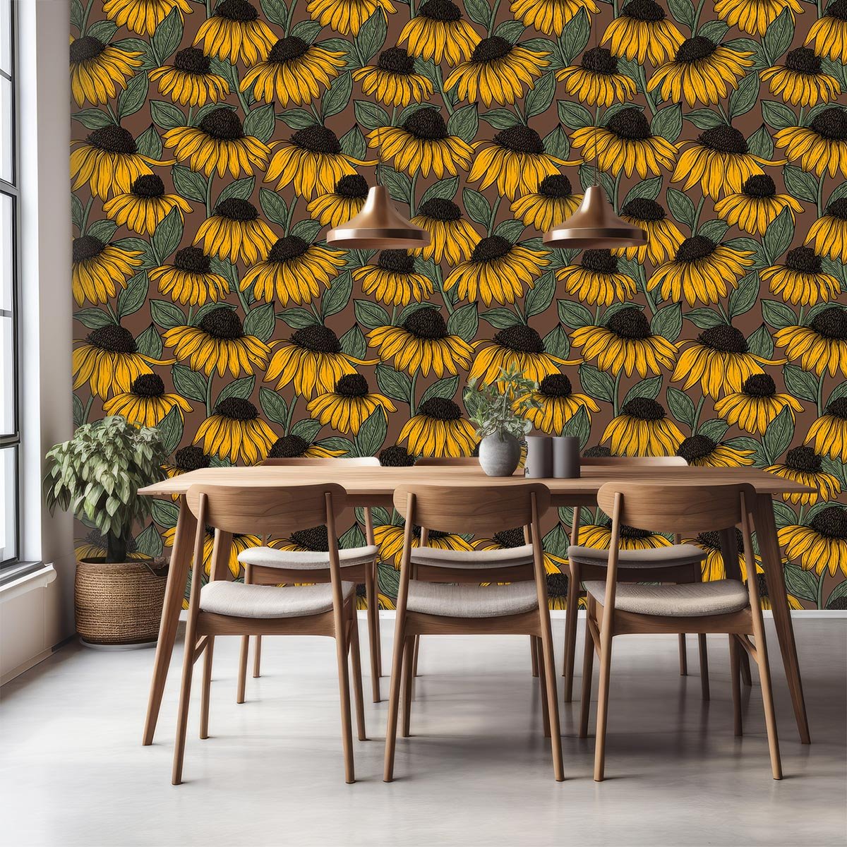 Papier peint jardin de tournesols intissé, HEXOA